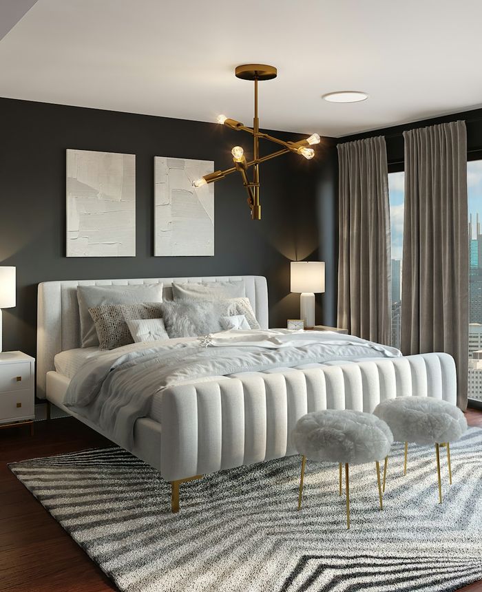 Elegant bedroom with dark accent wall